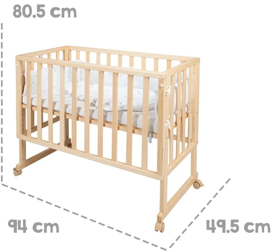 Łóżeczko na kółkach 90x45 cm w naturalnym kolorze Star Magic – Roba