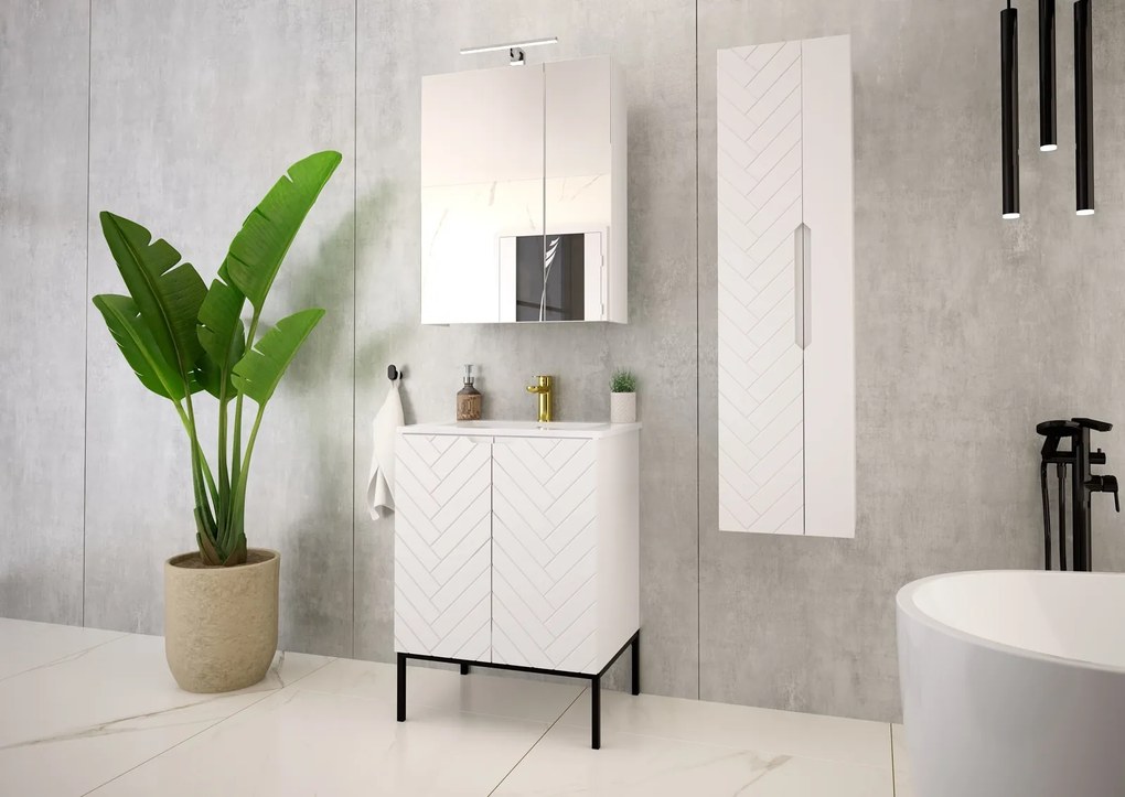 Szafka z umywalką wpuszczaną Aspen 09, biały mat/czarny, 60 cm - zestaw 3