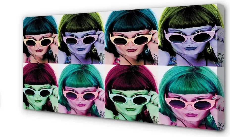 Duży obraz na płótnie Kobieta w Okularach z Kolorowymi Włosami