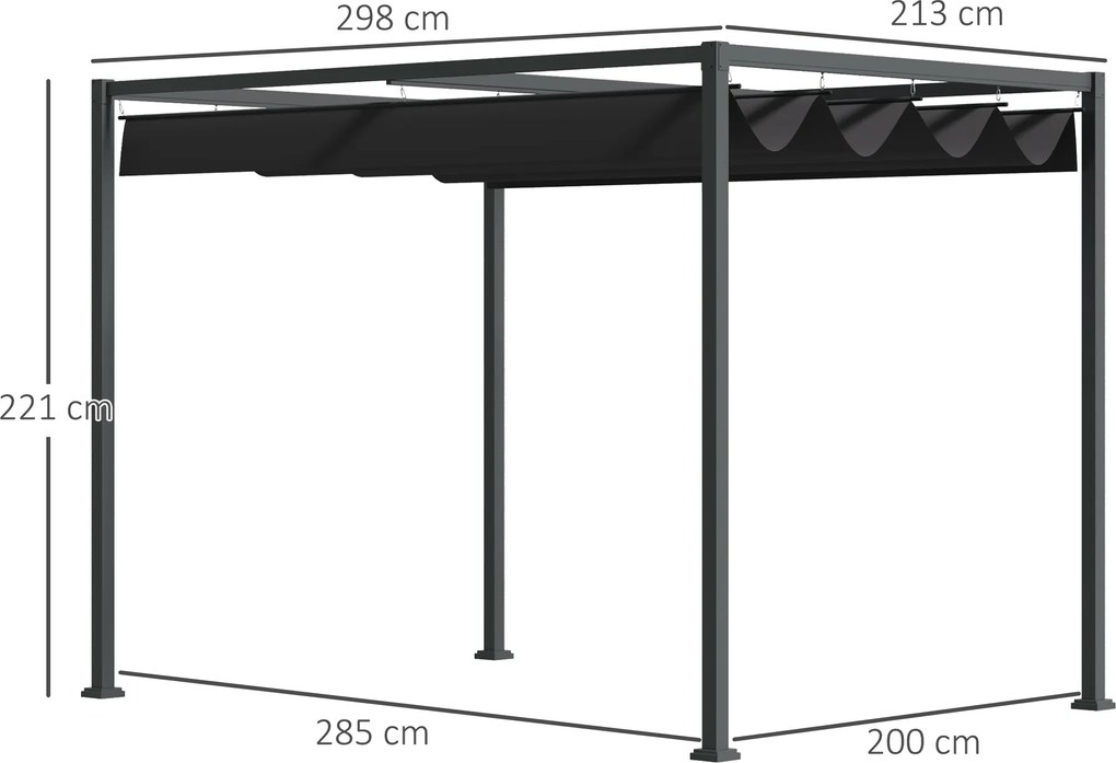 Outsunny Pergola dla ogrodu 281x193 cm, czarne i szare pergola metalowa z przesuwanym dachem | Aosom PL