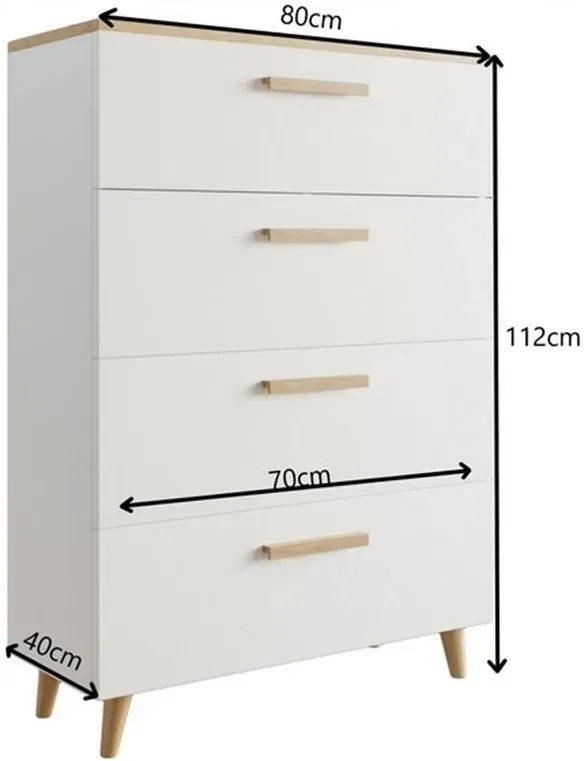 Biała komoda 80 cm z 4 szufladami - Asva