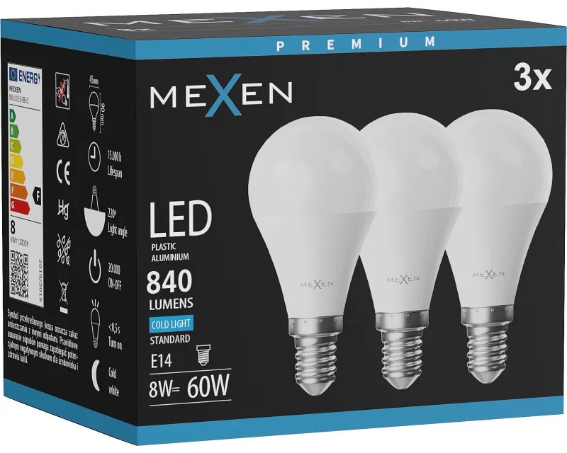 Mexen Nova 3x żarówka LED E14, G45, 8W, Zimna - 6500K, 840 lm - L101-E14-0865-01x03