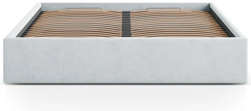Jasnoszare tapicerowane łóżko dwuosobowe ze schowkiem/bez zagłówka ze stelażem 200x200 cm Susan – Micadoni