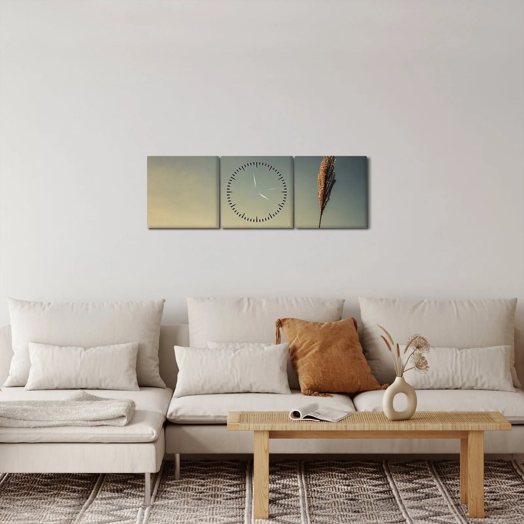 Obraz z trawą (z zegarem) (90x30 cm)