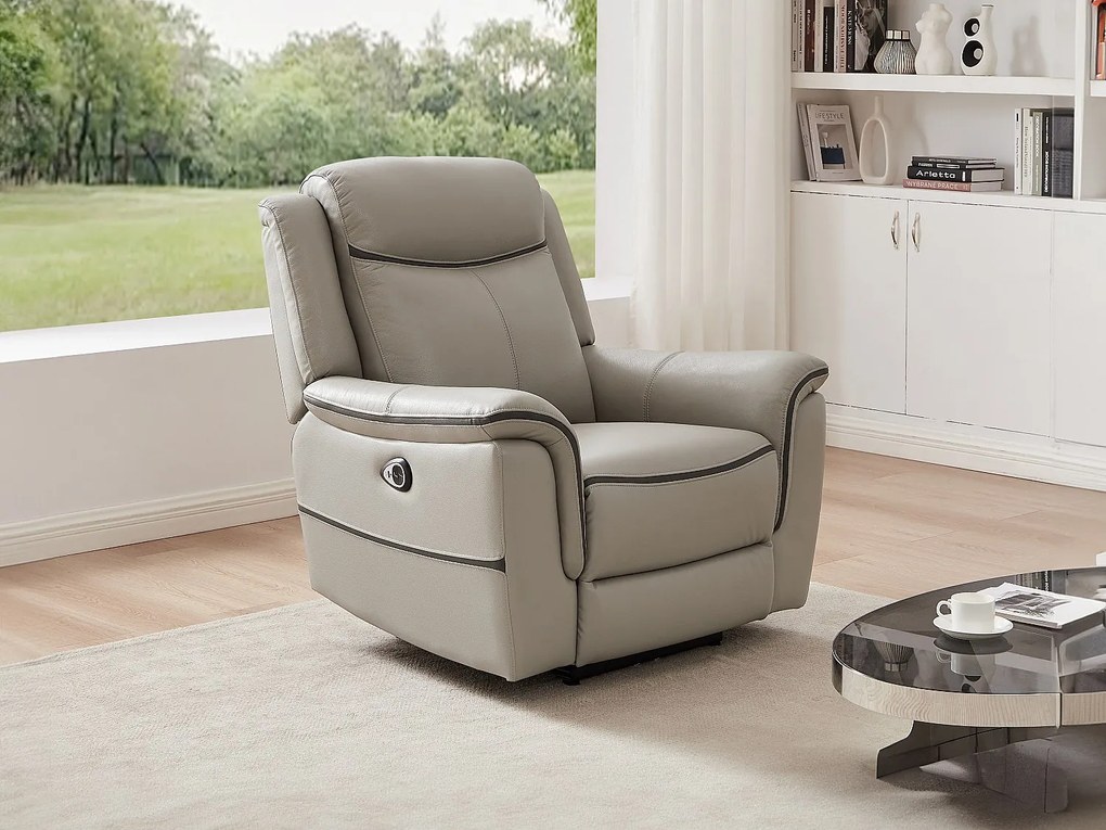 Fotel z elektryczną funkcją relax z jasnoszarej skóry - ADELIO