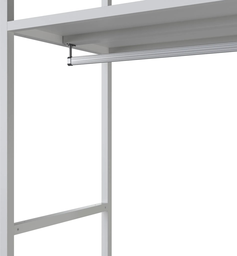 Regał biurowy otwarty z drążkiem na ubrania, do recepcji i poczekalni, metalowy, biały, 800x2200x400 mm: ARIEL