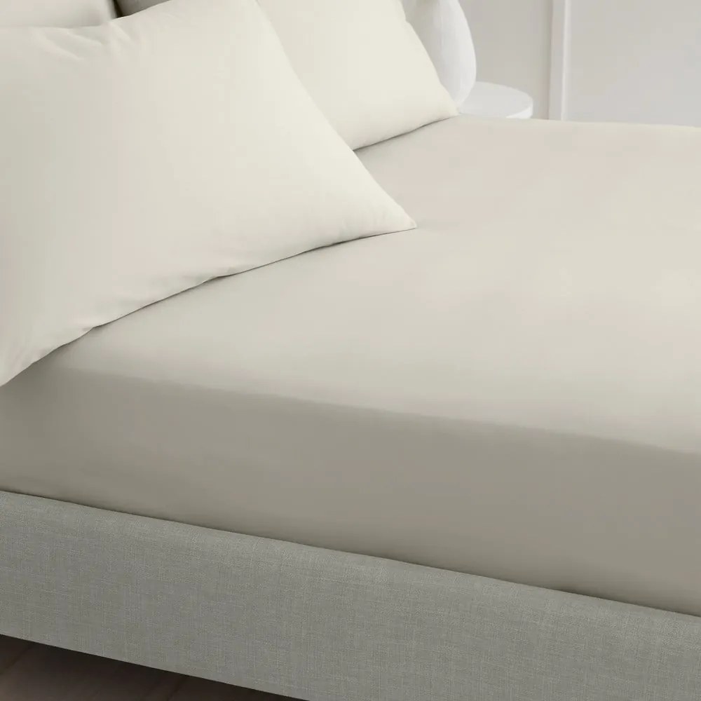 Beżowe prześcieradło z perkalu bawełnianego z gumką 185x200 cm Cotton Percale – Bianca