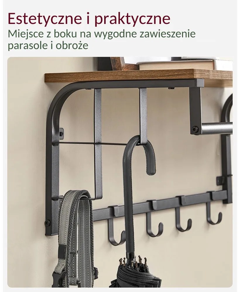 Wieszak ścienny HENRY, 66x30x27cm, czarna/brąz Vasagle