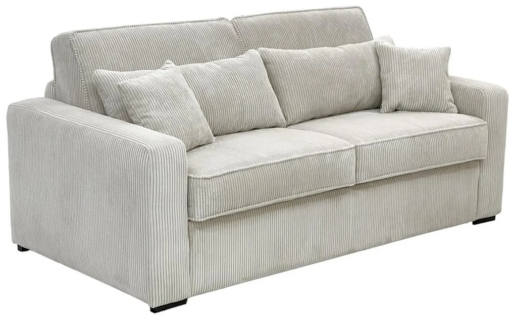 Kanapa 3-osobowa rozkładana typu express z kremowej tkaniny - Miejsce do spania 140 cm - Materac 16 cm - MONDOVI