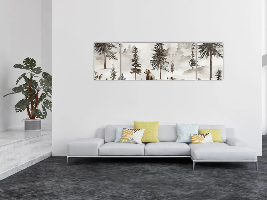 Obraz - Las z niedźwiedziami (170x50 cm)