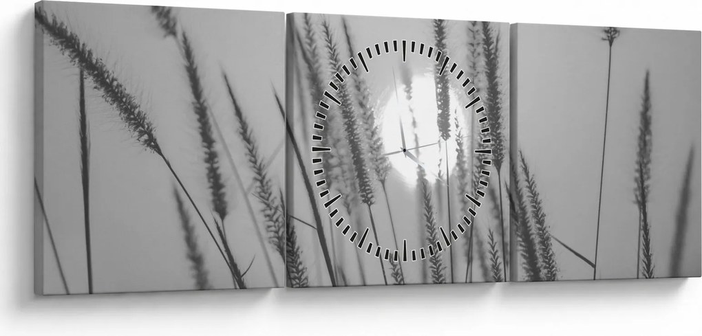 Obraz - Łąka o zachodzie słońca (z zegarem) (90x30 cm)