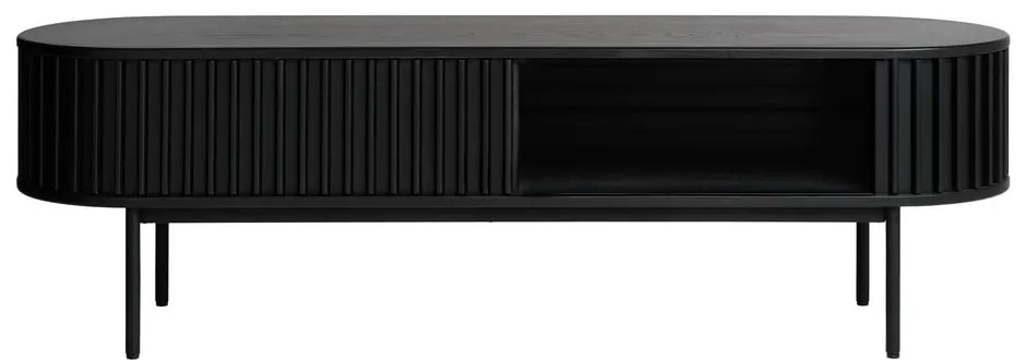 Czarna szafka pod TV w dekorze dębu 48x160 cm Siena – Unique Furniture