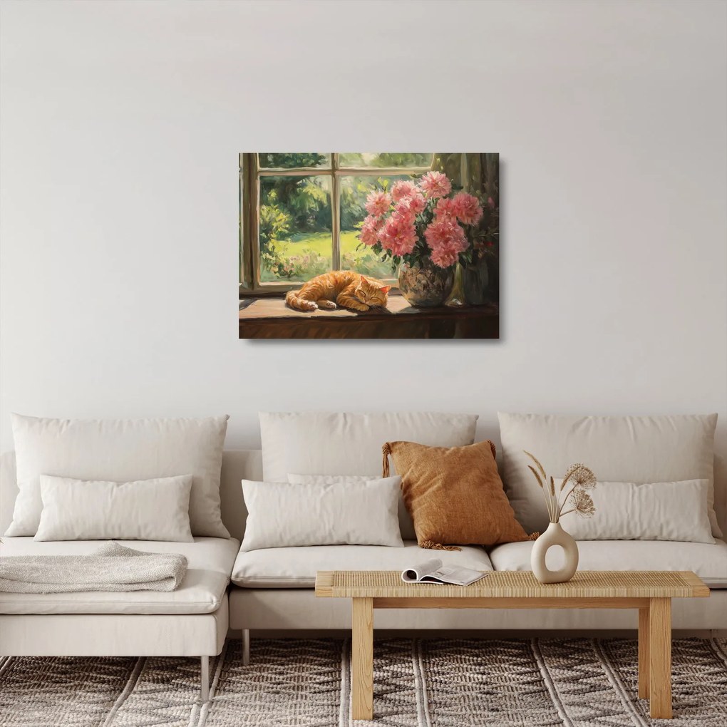 Obraz na szkle - Kot na oknie (70x50 cm)