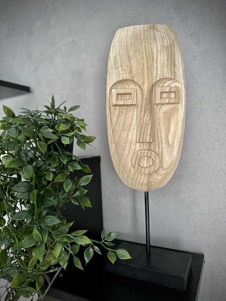 Maska drewniana SAFARI, motyw etniczny, naturalny brąz, wys. 46,5 cm