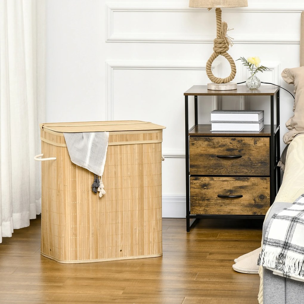 HOMCOM Składany kosz na pranie z bambusa, poręczny 90 L pojemnik na pranie z wyjmowanym wewnętrznym workiem i pokrywą