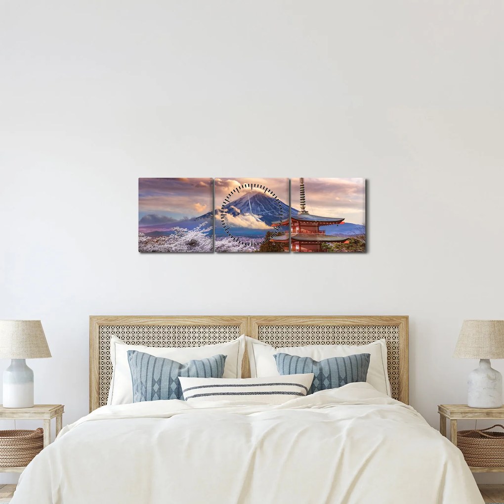 Obraz - Góra Fuji (z zegarem) (90x30 cm)