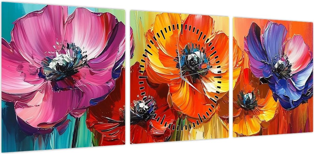 Obraz - Pięć kolorowych kwiatów (z zegarem) (90x30 cm)