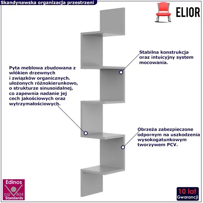 Szara narożna półka ścienna na książki T5-P11