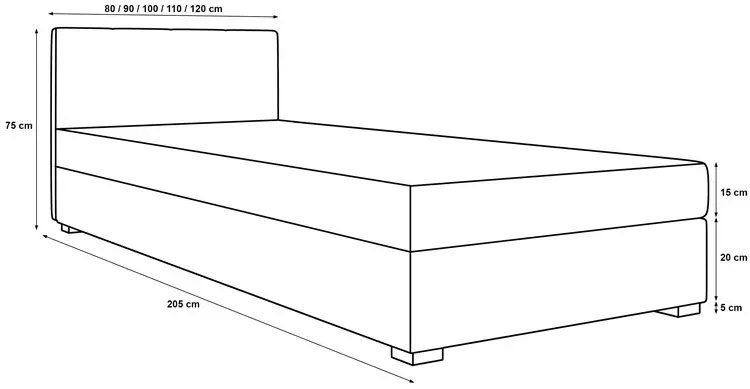 Ciemnoszary nowoczesny tapczan z zagłówkiem 80x195 cm Taso 2S