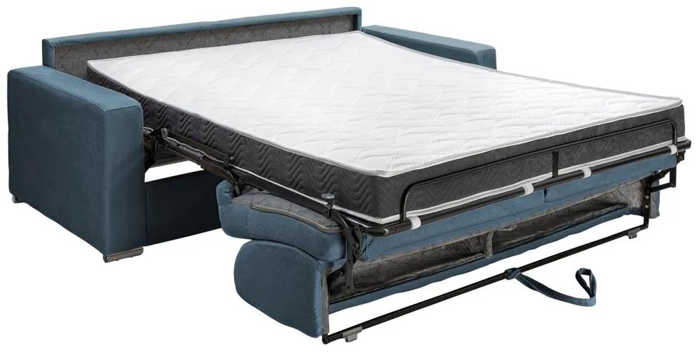 Kanapa 3-osobowa z ekspresowym mechanizmem rozkładania z tkaniny CALITO - Niebieski - Wymiary miejsca do spania: 140 cm - Materac 16 cm z pamięcią kształtu