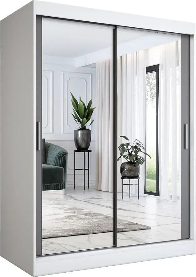 Szafa przesuwna z lustrem 150 cm biel + antracyt P7-N36