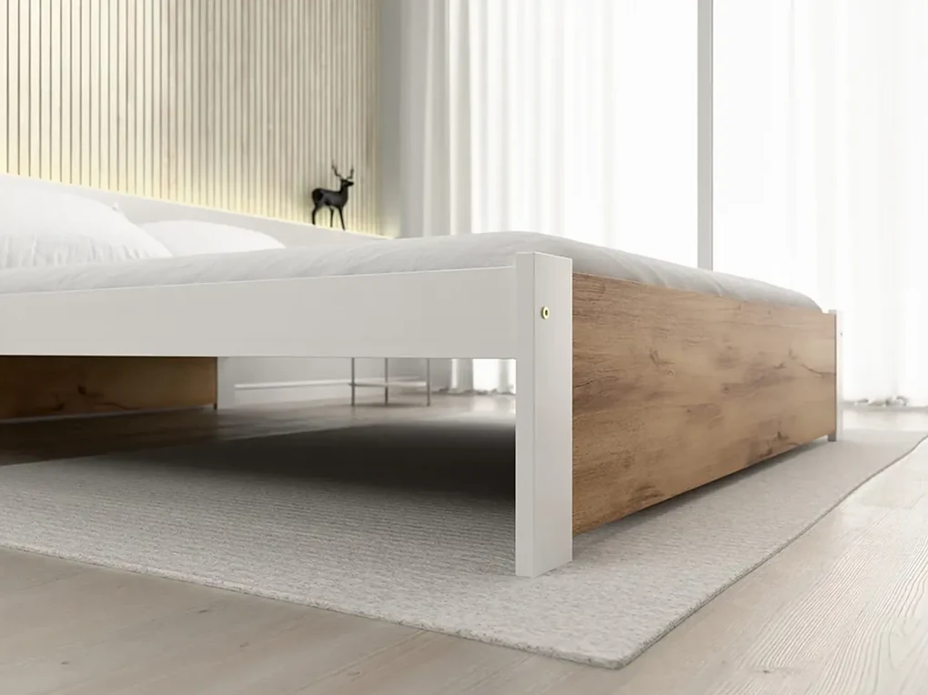 Łóżko IKAROS 160 x 200 cm, dąb artisan/biały Stelaż: Ze stelażem listwowym elastycznym, Materac: Materac Deluxe 10 cm