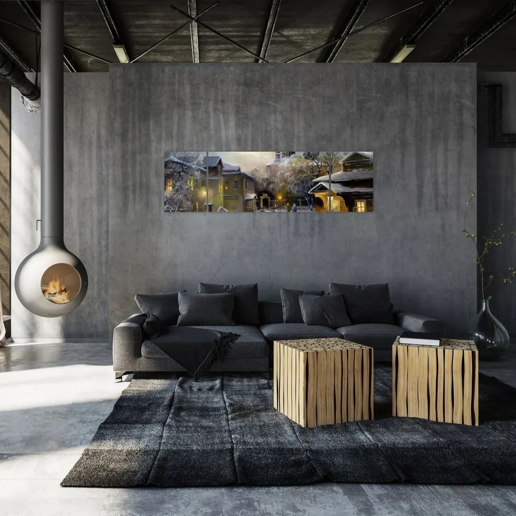 Obraz - Zimowa wioska (170x50 cm)