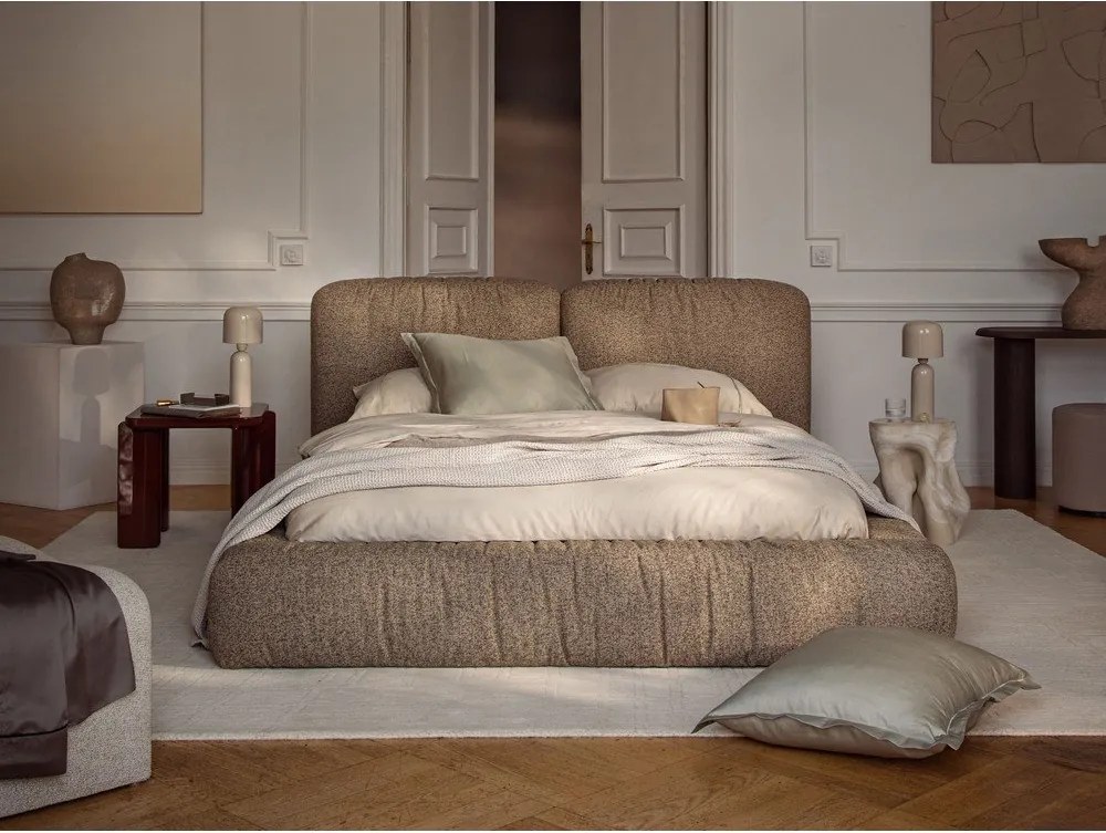 Morskie tapicerowane łóżko dwuosobowe ze schowkiem i stelażem 160x200 cm Martina – Micadoni