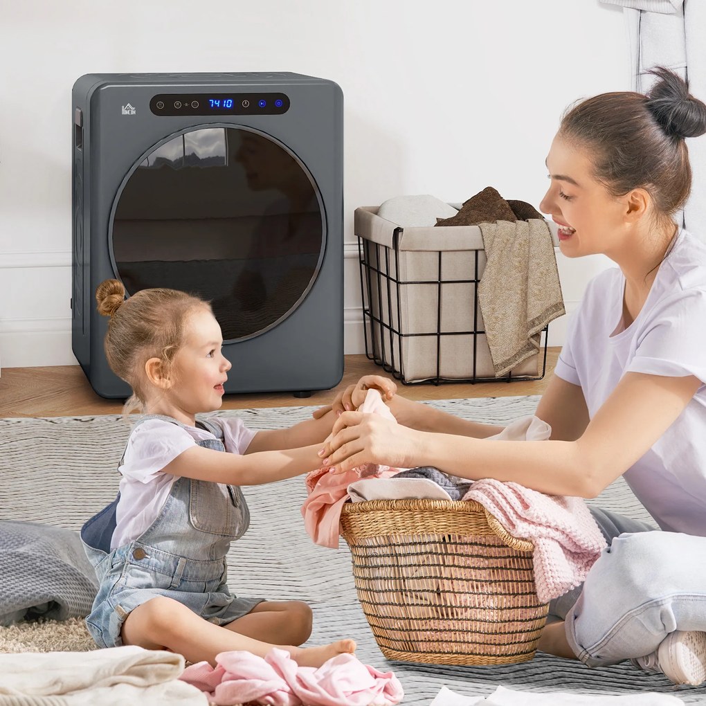 HOMCOM Suszarka do ubrań, 6 programów, 40-60°C, pojemność 4 kg, kompaktowa, obsługa dotykowa, Szary