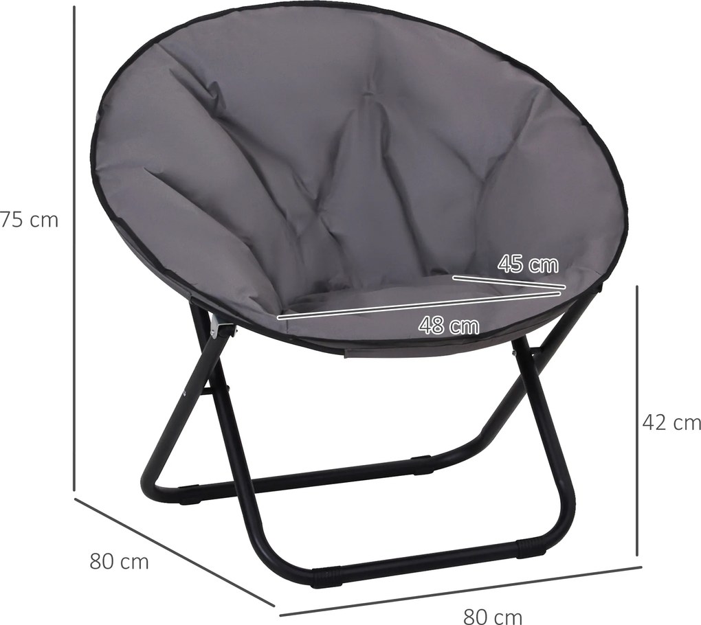 Outsunny Krzesło Składane Kempingowe Ogrodowe Metal Tkanina Oxford Szare 80x80x75cm | Aosom PL
