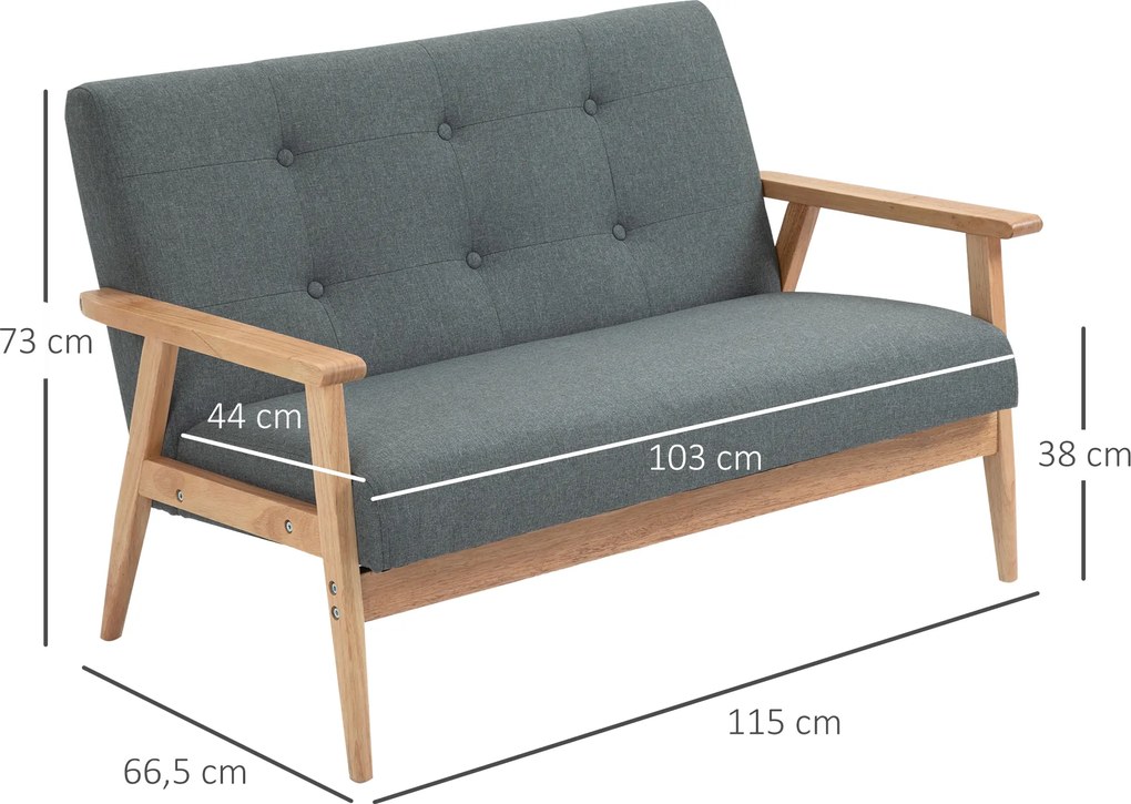 HOMCOM sofa dwuosobowa len drewno kauczukowe 115 cm x 66,5 cm x 73 cm | Aosom PL