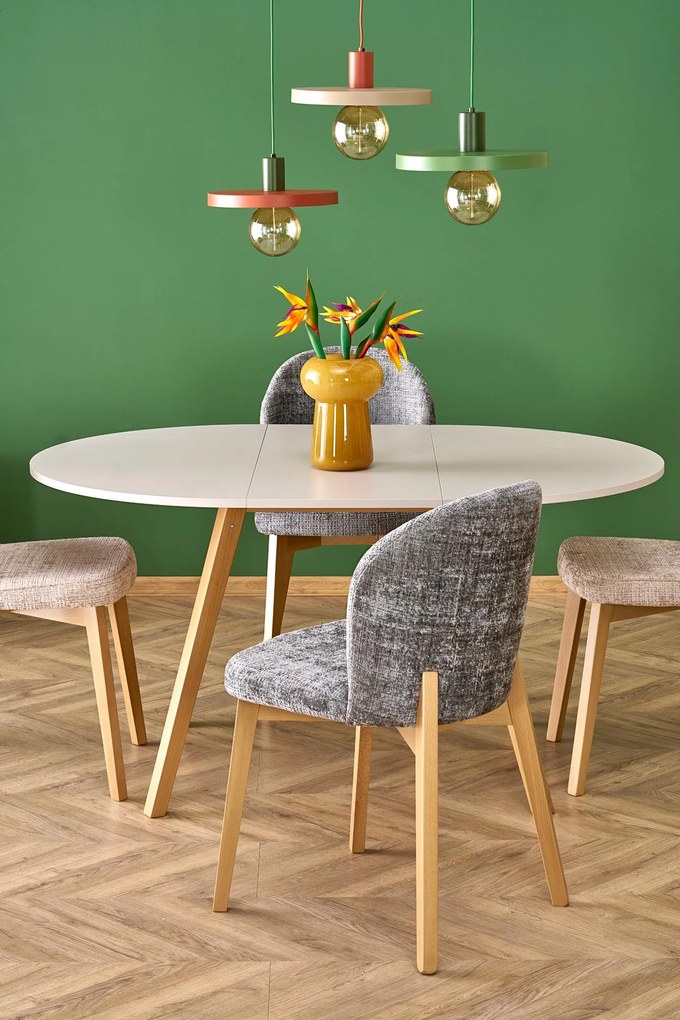 Stół okrągły rozkładany do jadalni płyta kaszmir/naturalny 102-142/102/73 cm RUBEN