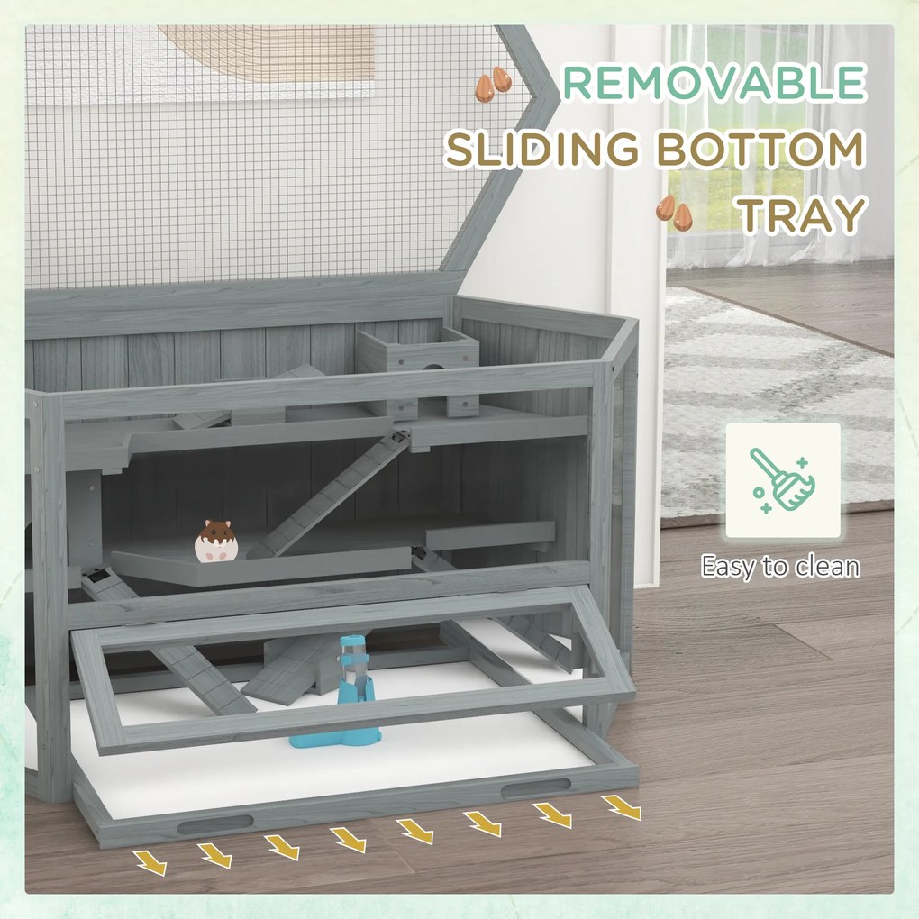 PawHut Klatka dla chomika, 3 poziomy, wyjmowana taca, Drewno/Metal, 115x60x55 cm