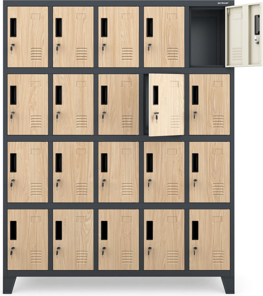 Szafa skrytkowa socjalna BHP antracytowa / dąb sonoma: Eco Design ROBERT, 1360 x 1720 x 450 mm