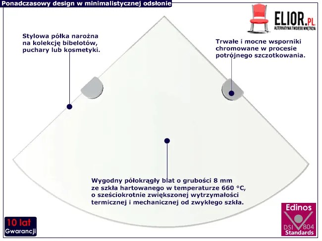 Półka narożna ze szkła hartowanego H6-R29