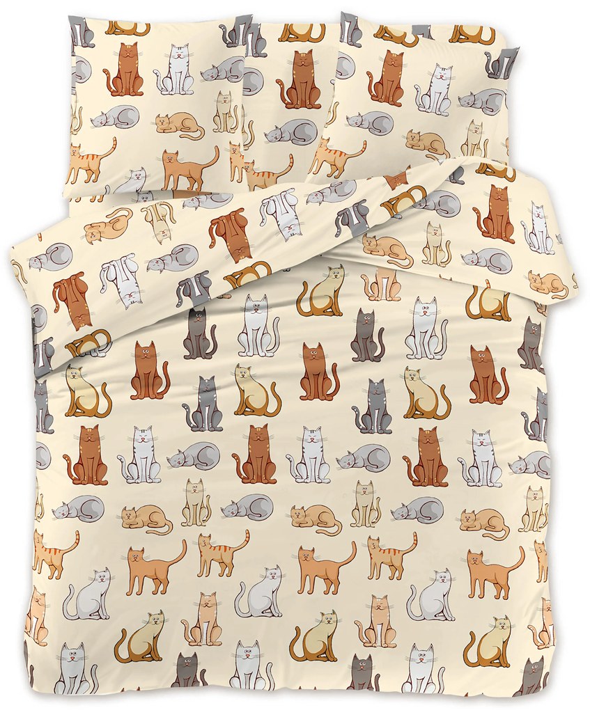 PrzytulneMieszkanie.pl PrzytulneMieszkanie.pl Poścel z mikrofibry COLORED CATS kremowa Rozmiar pościeli: 80 x 80 cm | 135 x 200 cm