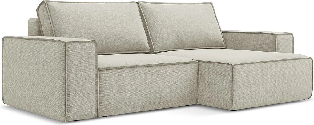 Narożnik prawostronny z funkcją spania - z tkaniny strukturalnej - jasny beż - KIMO