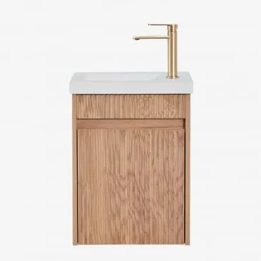 Zestaw Wiszących Mebli Łazienkowych Zintegrowany Z Umywalką Narek Popielaty Brąz & Bezlusterkowiec & Złoto - Sklum