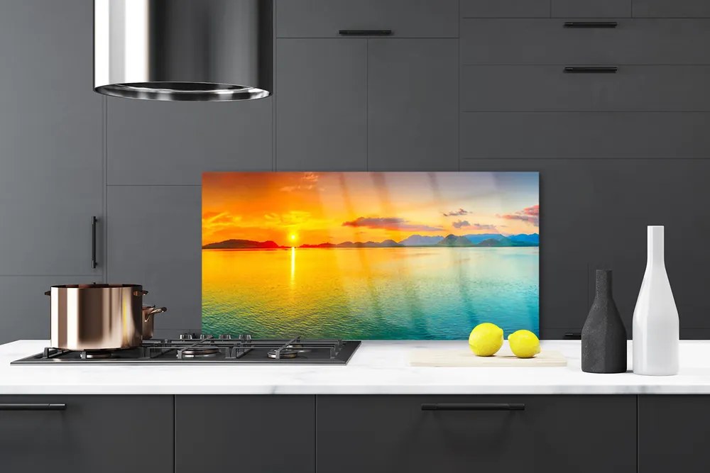 Szkło do Kuchni na Ścianę Blask Słońca na Morskiej Tafli