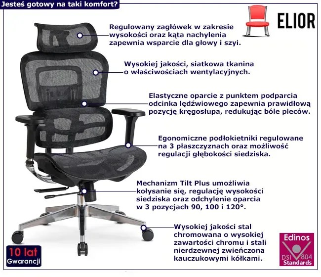 Ergonomiczny regulowany fotel biurowy z zagłówkiem C9-R59