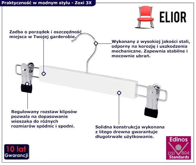 Biały stylowy wieszak na spódnicę T8-K90