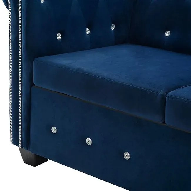 Aksamitna sofa w stylu Chesterfield Charlotte 3Q - niebieska