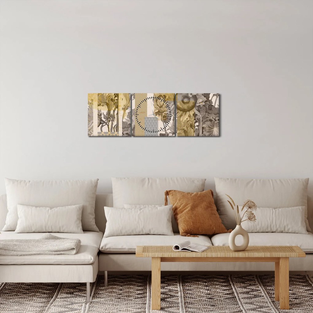 Obraz - Kolaż ze słonecznikami (z zegarem) (90x30 cm)
