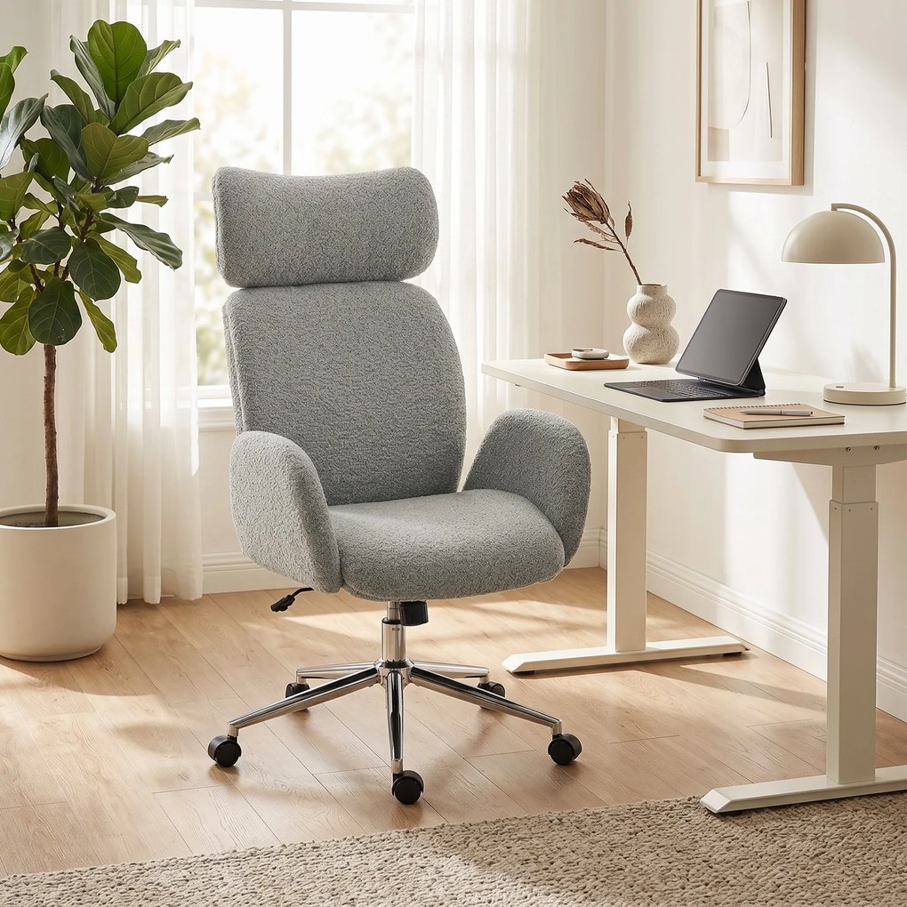 HOMCOM Fotel biurowy z regulowanym zagłówkiem, ergonomiczny fotel biurkowy, funkcja bujania, regulacja wysokości, ciemnoszary | Aosom PL
