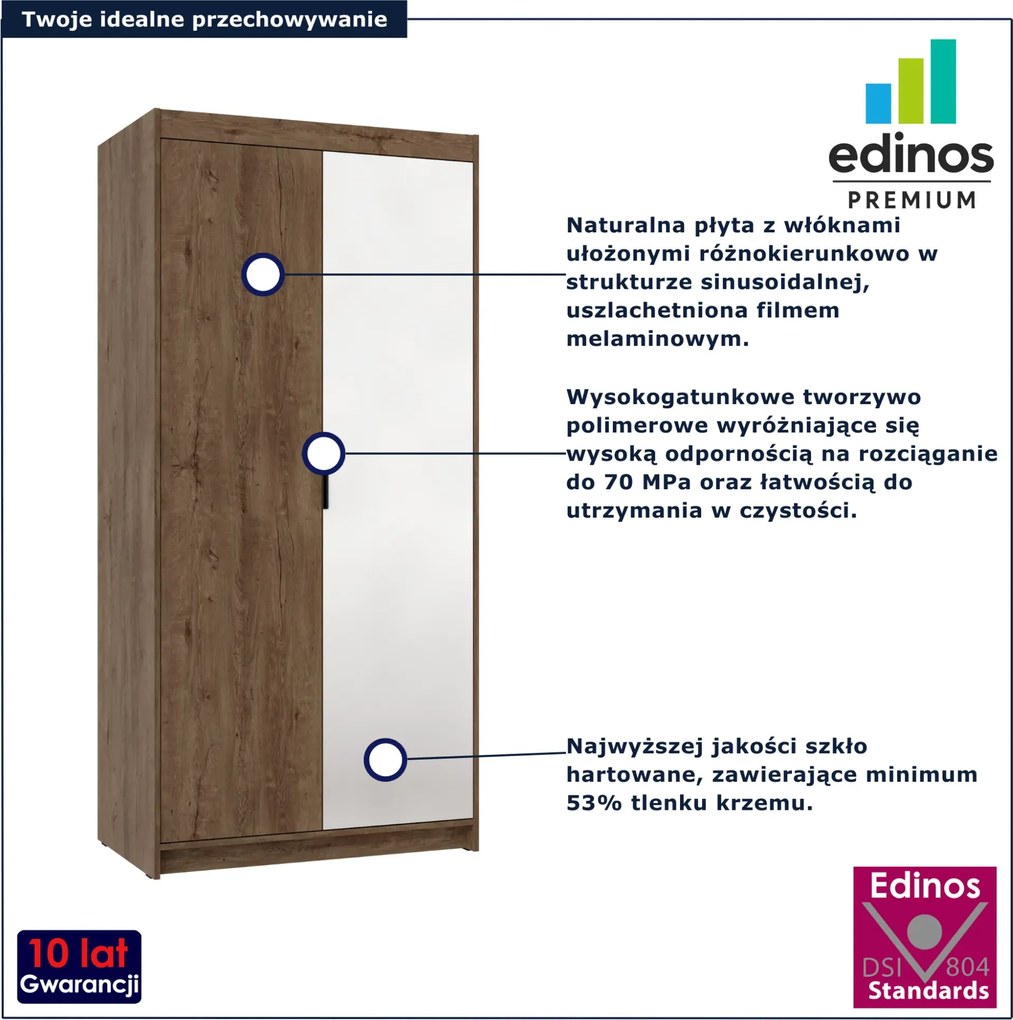 Szafa z lustrem do przedpokoju dąb lefkas E4-C89