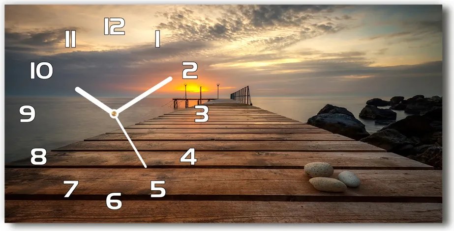 Zegar ścienny szklany cichy Drewniane molo