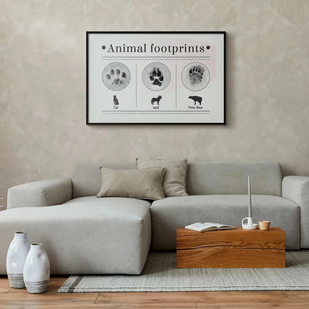 Plakat Ślady łapek 42x29,7 cm z ramą czarną z marginesem ARTGEIST B