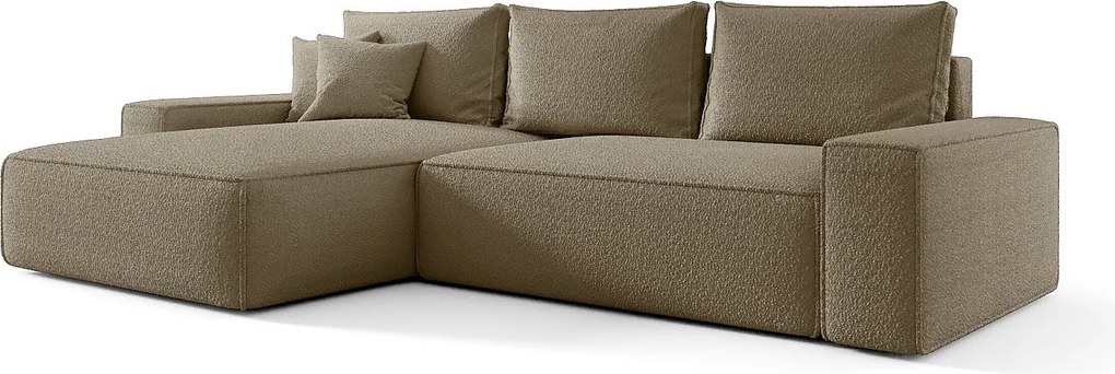 NAROŻNIK MONA z funkcją spania QUELLE 18 Jasny brąz Lewy Sofa w kształcie L z pojemnikiem na pościel, sofa rozkładana, sofa do salonu