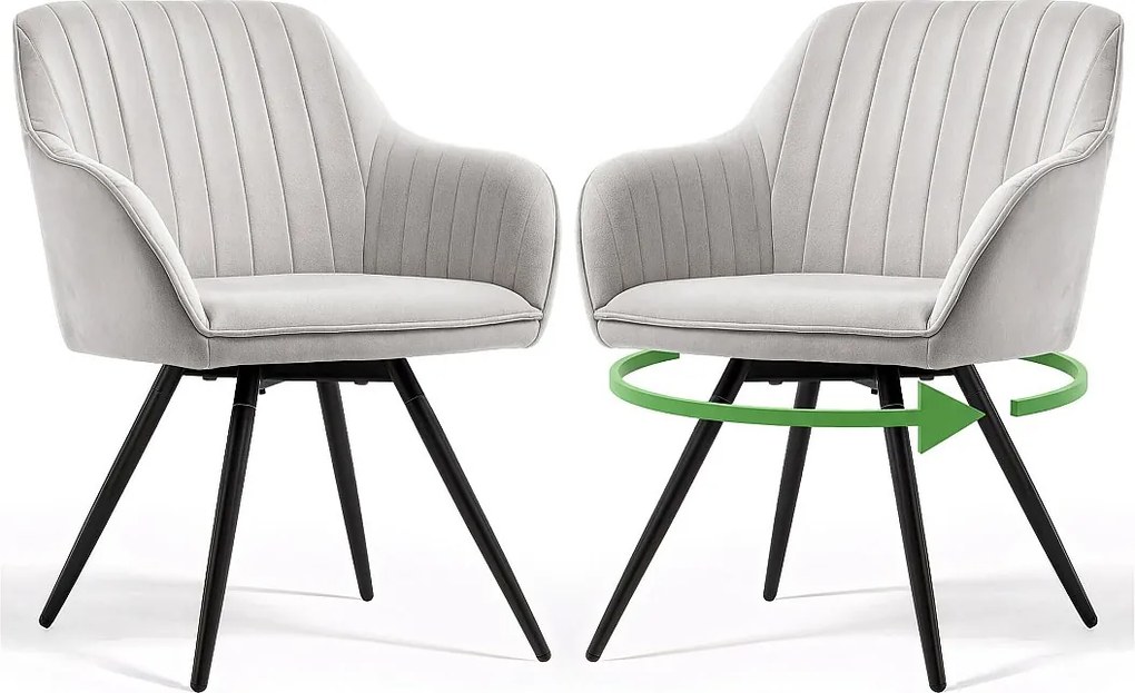 2x Welurowe krzesło obrotowe z przeszyciami Szare TURNO Czarne nogi