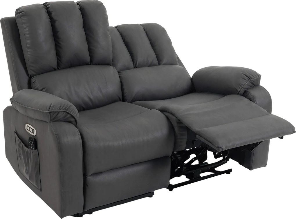 HOMCOM Dwuosobowa elektryczna sofa relaksacyjna z Leathaire, funkcją masażu i ogrzewania, 2 piloty, złącza USB/USB‑C | Aosom PL